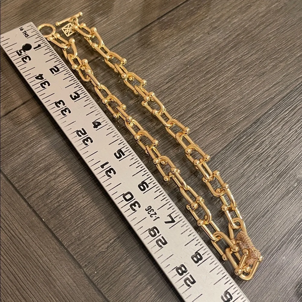 MICHELLE MCDOWELL Lucille Necklace Pave Accent Link 17 3/4” approx Gold-tone - Picture 9 of 16